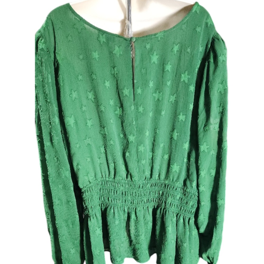 Torrid 4X Green Crinkle Chiffon Star Smocked Waist Puff Sleeve Blouse Top Plus - Picture 8 of 8
